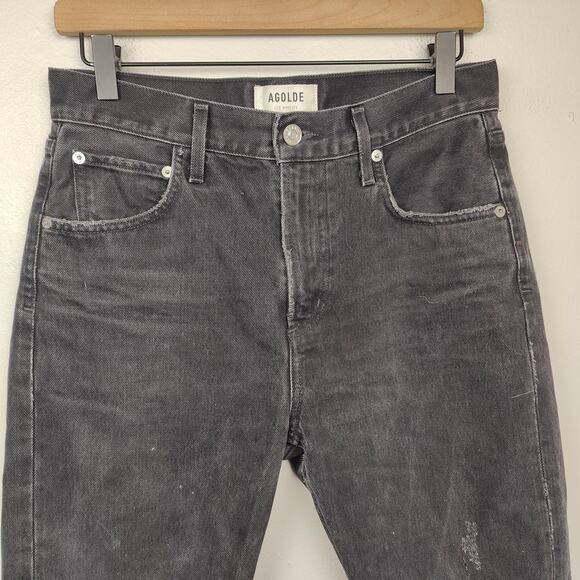 Agolde Cherie High Rise Straight Jeans Womens 26 Distressed Black Wash Organic - Picture 2 of 9